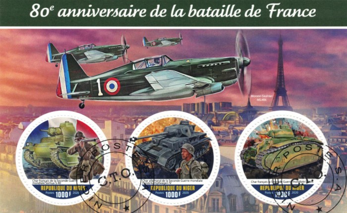 NIGER 2020 - Istorie, Razboi WW2, batalia Frantei, aniversari / colita