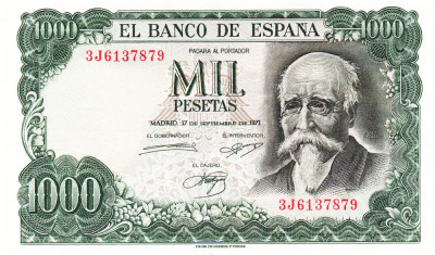 Spania 1000 1 000 Pesetas 1971 P-154 aUNC foto