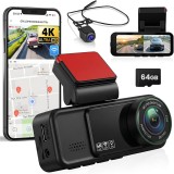 Camera Auto Dubla 4K Ultra HD + 2K, WiFi GPS ADAS, Technovici, Unghi 170 Fata 120 Spate, G-Sensor, Vedere Nocturna, Monitorizare Parcare 24H, Card 64G