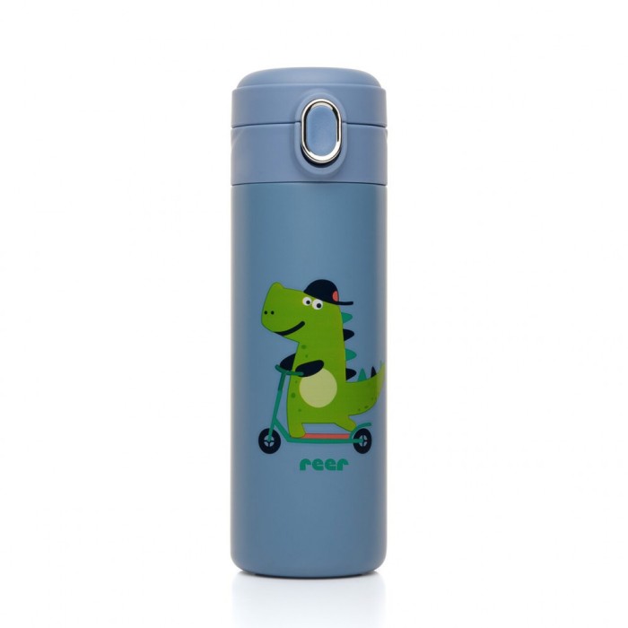 Sticla de baut cu pai din silicon pentru copii, din otel inoxidabil, 350ml, albastru, Reer 90103 Children SafetyCare