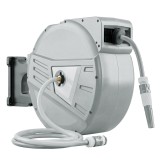 Outsunny Tambur furtun de perete 40+2 m x &Oslash; 15mm, tambur pentru furtun de apă retractabil automat pivotant la 180&deg;, Gri | Aosom Romania