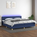 Cumpara ieftin Pat cu arcuri, saltea și LED, albastru, 200x200 cm, textil