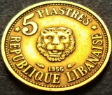 Cumpara ieftin Moneda exotica 5 QIRUSH / PIASTRES - LIBAN, anul 1955 *cod 3317 = excelenta, Asia