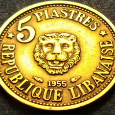 Moneda exotica 5 QIRUSH / PIASTRES - LIBAN, anul 1955 *cod 3317 = excelenta