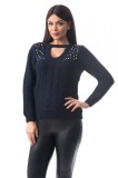 J954-44 Pulover tricotat cu choker si perle sidefate, M