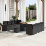VidaXL Set canapea grădină 11 piese cu perne, negru, rattan, poliester, acacia