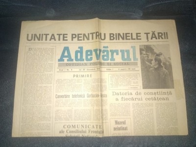 ZIARUL ADEVARUL 28 DECEMBRIE 1989 CONVORBIRE TELEFONICA GORBACIOV ILIESCU foto