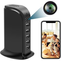 Statie Incarcare Camera Ascunsa WiFi, USB Hub 5 Porturi, Mini Camera Spion Full HD 1080P, Detectare Miscare, Vizualizare Live Aplicatie Mobila, Inregi