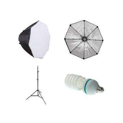 Kit lumina continua softbox octogonal 60cm cu fasung E27 incorporat bec si stativ foto