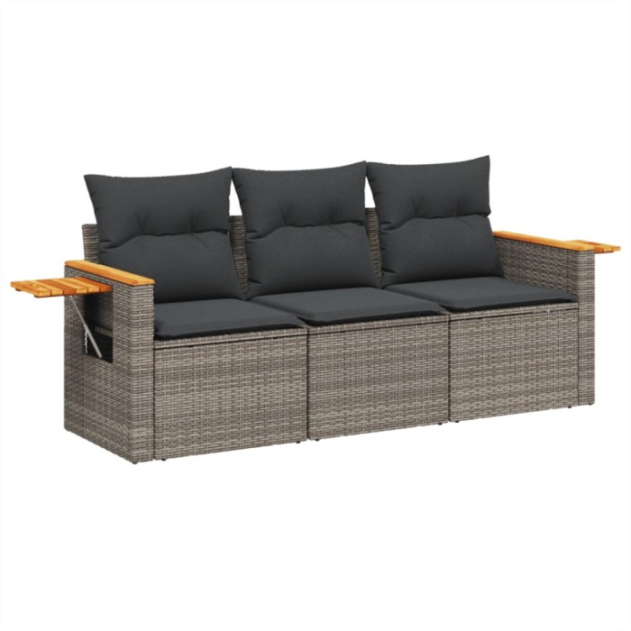 Set canapea de gradina cu perne, 3 piese, gri, poliratan
