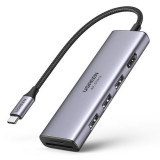 HUB Multifuncțional Ugreen USB Tip C - 3x USB 3.2 Gen 1 / HDMI 4K 60Hz / Cititor De Carduri SD și TF Gri (60383 CM511)