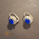 Cercei clasici placati cu aur , floare mare cu cristal zirconia indigo, SaraTremo