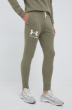 Under Armour pantaloni barbati, culoarea verde, neted 1361642-001