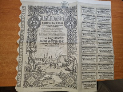 actiune banca romaneasca - titlu la purtator - din anul 1941 - valoare 500 lei foto