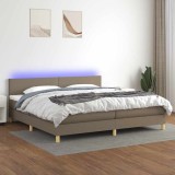 Cumpara ieftin Pat cu arcuri, saltea și LED, gri taupe, 200x200 cm, textil