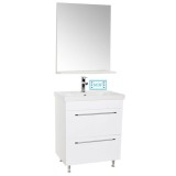 Set mobilier baie cu lavoar ceramic, GN0541, front MDF, 2 sertare, 60 cm, picioare cromate reglabile si oglinda baie cu polita GN0551, dreptunghiulara