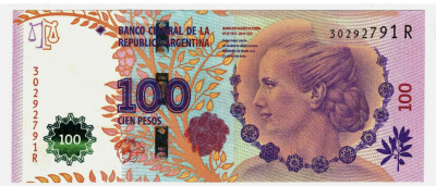 Argentina 100 Pesos 2012- p358b UNC (comemorativa Eva Per&amp;oacute;n) semne pt nevazatori foto