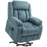 HOMCOM Fotoliu cu funcție de ridicare cu &icirc;nveliș moale, fotoliu recliner cu telecomandă și buzunare laterale, albastru | Aosom Romania