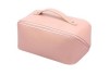 Geantă cosmetice, 3 compartimente, piele ecologică, roz, 10.5x25x10 cm, Oem