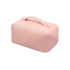 Geantă cosmetice, 3 compartimente, piele ecologică, roz, 10.5x25x10 cm