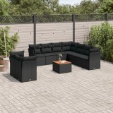 VidaXL Set canapele de grădină cu perne, 10 piese, negru, poliratan
