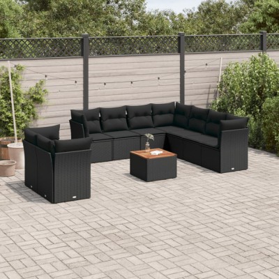 vidaXL Set canapele de grădină cu perne, 10 piese, negru, poliratan 3223710 foto