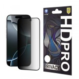 Folie de protectie Ecran Privacy Lito HD Pro pentru Apple iPhone 16 Pro, Sticla Securizata, Full Glue