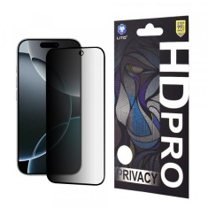 Folie de protectie Ecran Privacy Lito HD Pro pentru Apple iPhone 16 Pro, Sticla Securizata, Full Glue