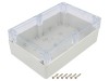 KRADEX Carcasă universală IP65 ABS-PC, 140x210x75 mm, Capac Transparent Policarbonat, Bucșă Alamă, Gri Deschis