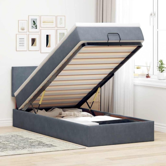vidaXL Cadru de pat otoman cu saltea catifea gri &icirc;nchis 90x200cm 3311676