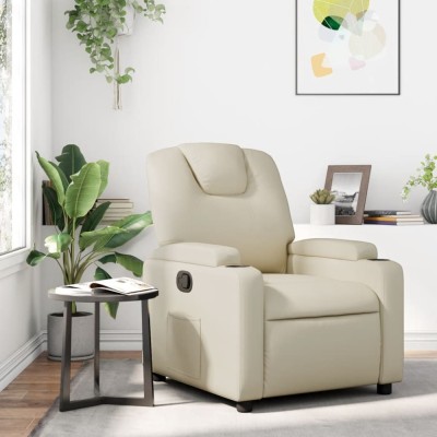 vidaXL Fotoliu rabatabil din piele ecologică crem 3205977 foto