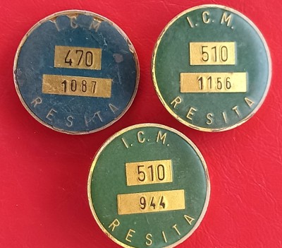 LOT 3 INSIGNE / ECUSOANE CU NR ORDINE SI NR SECTIE - ICM RESITA (INTREPRINDEREA CONSTRUCTOARE DE MASINI), PERIOADA COMUNISTA MAI RARE foto