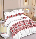 Cumpara ieftin Lenjerie Pat Bumbac 4 Piese Alb/Rosu 240x250cm (Cearceaf fara Elastic) Husa Pilota 200x230cm + 2 Fete Perna 55x75/70x70cm