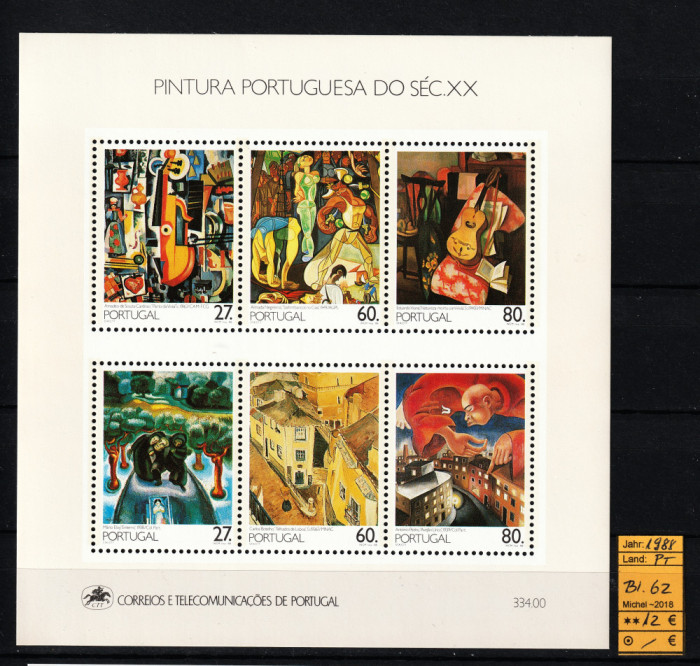 Portugalia, 1988 | Picturi secolul XX (II) - Pictori portughezi | MNH | aph
