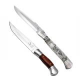 Cumpara ieftin Set 2 cutite pliabile outdoor cu aspect lemn, DEPOX&reg;, 37 cm /28,5 cm, maro
