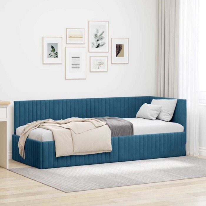 vidaXL Cadru de pat colțar cu headboard albastru 80 x 200 cm Catifea