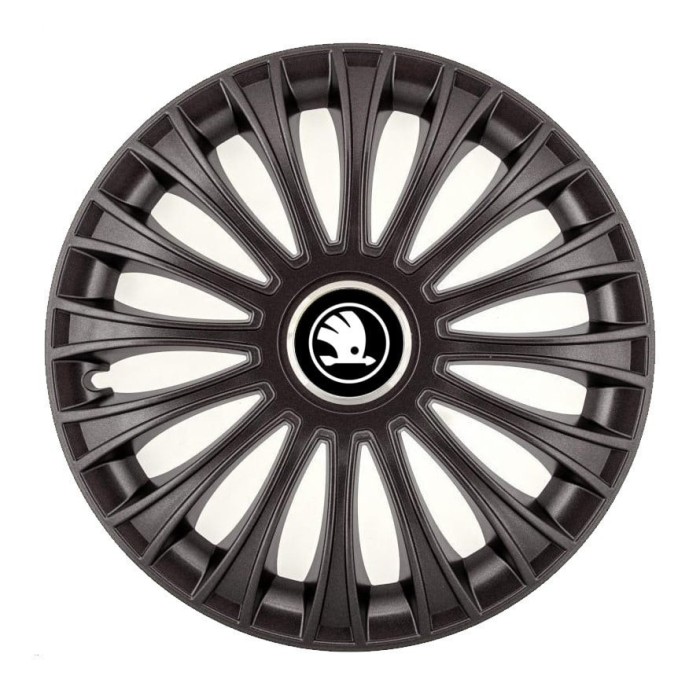 Set 4 capace roti pentru Skoda Nou Alb-Negru, model Dino Black, R15