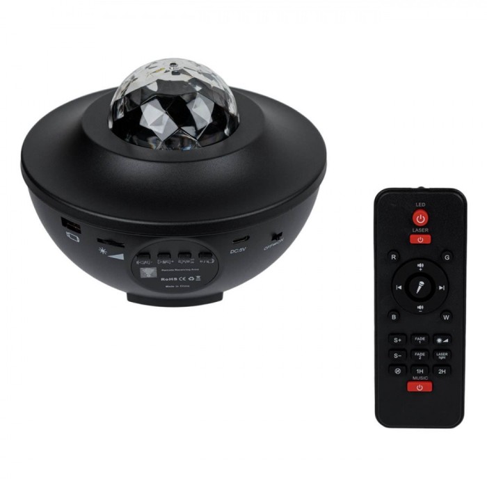 Proiector LED Camera, Model cu Telecomanda, Funcții Luminozitate și Redare Muzică, Negru
