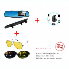 Camera Video Oglinda Full Hd + Mini Casca Bluetooth + Ochelari condus noaptea foto