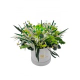 Aranjament floral in cutie, personalizabil cu licheni, trandafir si plante naturale criogenate si stabilizate (Verde)
