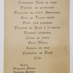 RESTAURANT ATHENEE PALACE , BUCURESTI , MENIUL ZILEI DE 23 MARTIE , 1924 , TEXT IN LB. FRANCEZ