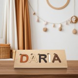 Puzzle Personalizat Nume Copil Lemn MDF, Joc Educativ Montessori, Cadou Aniversare, 25x10cm