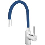 Baterie bucatarie Ferro, pipa flexibila, cartus ceramic, Crom/Albastru