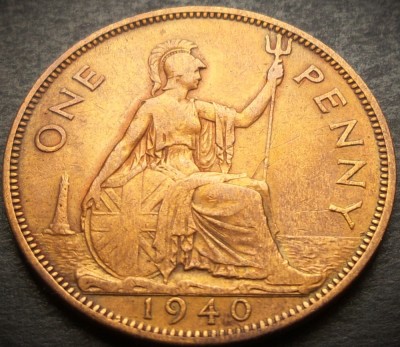 Moneda istorica 1 (One) PENNY - MAREA BRITANIE / ANGLIA, anul 1940 * cod 3595 foto