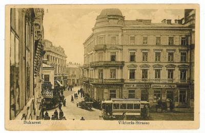 1805 - Bucuresti, Victoriei street, tramway - old postcard, CENSOR - used - 1917 foto