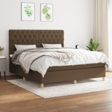 vidaXL Pat box spring cu saltea, maro &icirc;nchis, 160x200 cm, textil