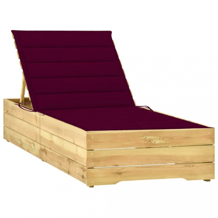 vidaXL Șezlong cu pernă roșu vin, lemn de pin tratat 3065918