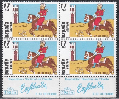 Spania 1984 - Ziua Timbrului, Bloc de 4 cu tabsuri, MNH foto
