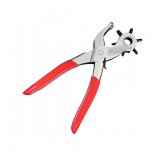 Cleste perforator pivotant pentru gaurit curele, tip preducea, 22 cm, varfuri intarite, 2.5-5 mm, rosu/argintiu