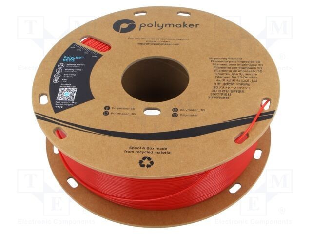 Filament POLYMAKER PolyLite&trade; PET-G 1,75mm roșu 1kg 230-240&deg;C